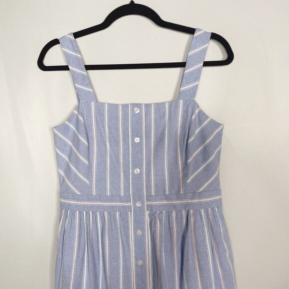 Draper James 6 Blue White Striped Shift Dress Button Front Square Neck Cotton - Picture 3 of 11